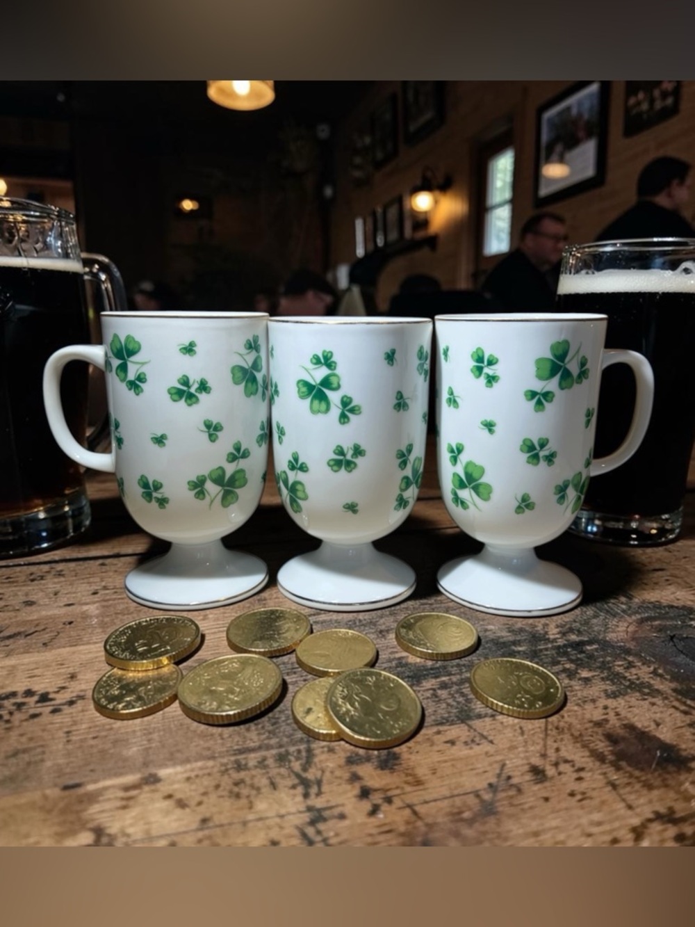 Vintage Lefton China Irish Coffee Cup Mugs Pedestal Set of 3  St. Patrick’s Day - Picture 13 of 15